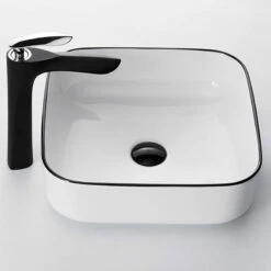 Vasque à Poser 39 X 39 Cm, En Céramique, Blanc Et Liseré Noir - Chic -Produits De Salle De Bain Soldes 2024 vasque a poser en ceramique blanc et lisere noir 39 x 39 cm chic 1