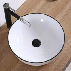 Vasque à Poser Ø41 Cm, En Céramique, Blanc Et Liseré Noir - Chic 7 Vasque à Poser Ø41 Cm, En Céramique, Blanc Et Liseré Noir - Chic -Produits De Salle De Bain Soldes 2024 vasque a poser en ceramique blanc et lisere noir o41 cm chic 1