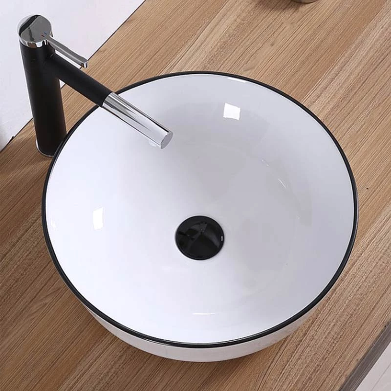 Vasque à Poser Ø41 Cm, En Céramique, Blanc Et Liseré Noir - Chic 4 Vasque à Poser Ø41 Cm, En Céramique, Blanc Et Liseré Noir - Chic – Image 2