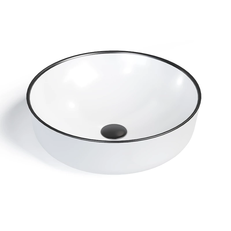 Vasque à Poser Ø41 Cm, En Céramique, Blanc Et Liseré Noir - Chic 3 Vasque à Poser Ø41 Cm, En Céramique, Blanc Et Liseré Noir - Chic