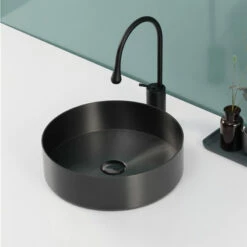 Vasque à Poser Ø40 Cm, Ronde En Inox, Gun Black, Art -Produits De Salle De Bain Soldes 2024 vasque a poser ronde en inox gun black o40 cm art 2