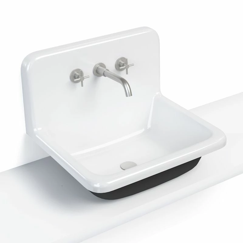 Vasque En Fonte 61x51 Cm, Avec Dosseret, Blanc Et Noir Mat, School + Robinet Mélangeur Cross II Inox Brossé Inclus 4 Vasque En Fonte 61x51 Cm, Avec Dosseret, Blanc Et Noir Mat, School + Robinet Mélangeur Cross II Inox Brossé Inclus – Image 2