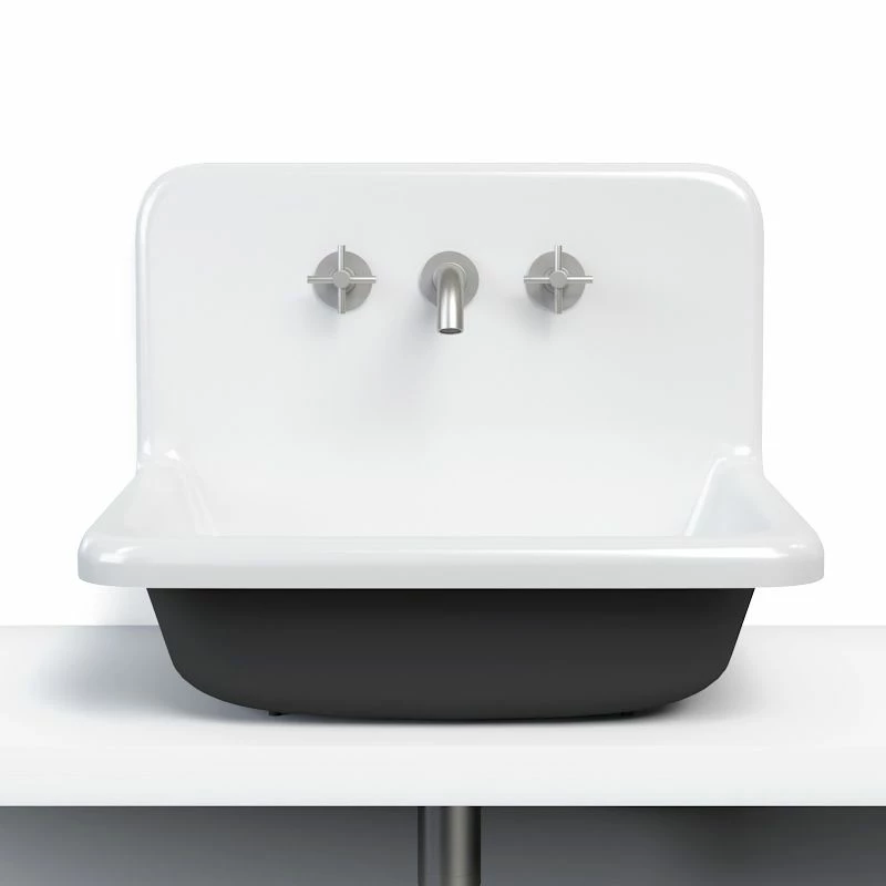 Vasque En Fonte 61x51 Cm, Avec Dosseret, Blanc Et Noir Mat, School + Robinet Mélangeur Cross II Inox Brossé Inclus 5 Vasque En Fonte 61x51 Cm, Avec Dosseret, Blanc Et Noir Mat, School + Robinet Mélangeur Cross II Inox Brossé Inclus – Image 3