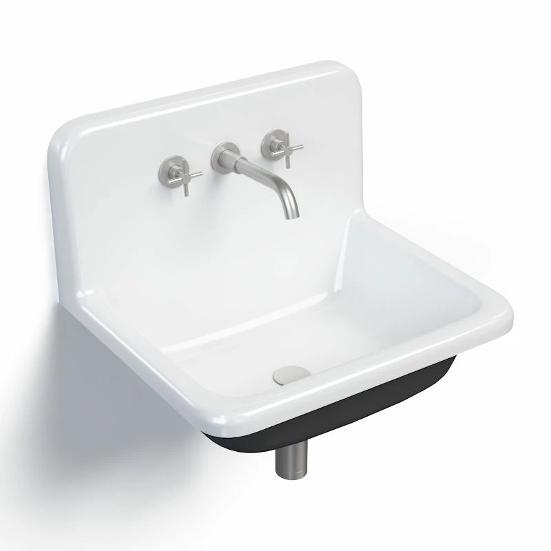 Vasque En Fonte 61x51 Cm, Avec Dosseret, Blanc Et Noir Mat, School + Robinet Mélangeur Cross II Inox Brossé Inclus 3 Vasque En Fonte 61x51 Cm, Avec Dosseret, Blanc Et Noir Mat, School + Robinet Mélangeur Cross II Inox Brossé Inclus