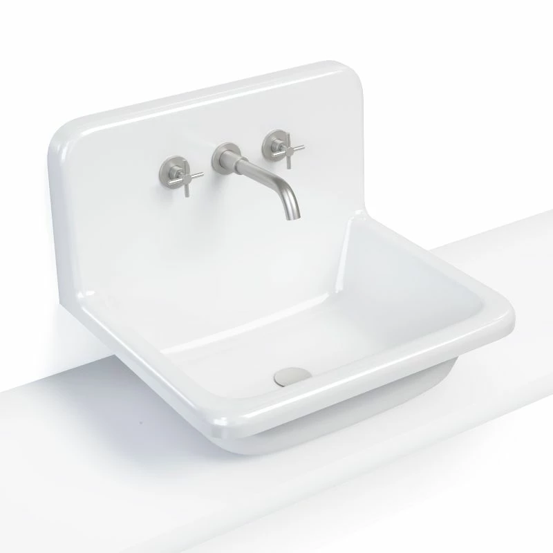 Lavabo En Fonte 61x51 Cm, Avec Dosseret, Blanc, School + Robinet Mélangeur Cross II Inox Brossé Inclus 4 Lavabo En Fonte 61x51 Cm, Avec Dosseret, Blanc, School + Robinet Mélangeur Cross II Inox Brossé Inclus – Image 2