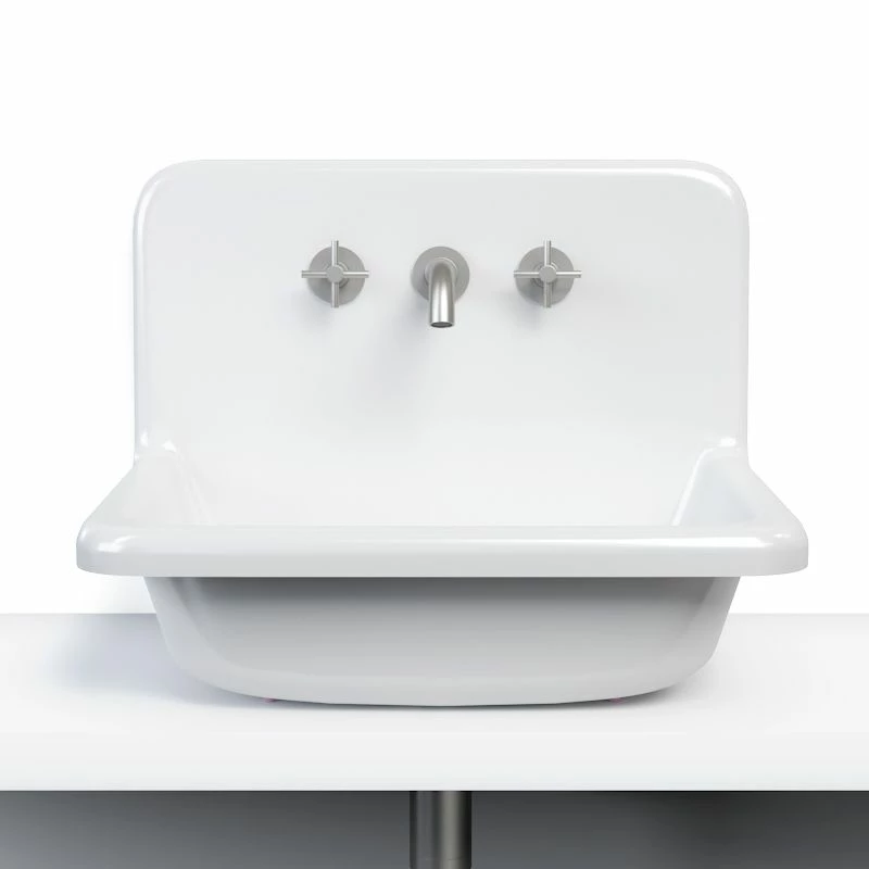 Lavabo En Fonte 61x51 Cm, Avec Dosseret, Blanc, School + Robinet Mélangeur Cross II Inox Brossé Inclus 5 Lavabo En Fonte 61x51 Cm, Avec Dosseret, Blanc, School + Robinet Mélangeur Cross II Inox Brossé Inclus – Image 3