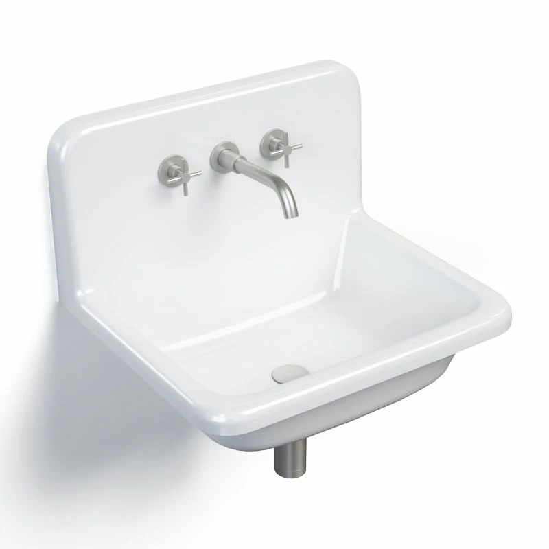 Lavabo En Fonte 61x51 Cm, Avec Dosseret, Blanc, School + Robinet Mélangeur Cross II Inox Brossé Inclus 3 Lavabo En Fonte 61x51 Cm, Avec Dosseret, Blanc, School + Robinet Mélangeur Cross II Inox Brossé Inclus