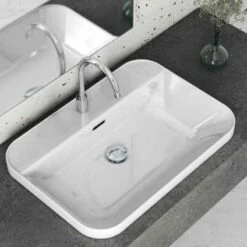 Vasque Rectangulaire 60x42 Cm, En Céramique Blanche à Encastrer, Avec Plage De Robinetterie, Fino Pisa -Produits De Salle De Bain Soldes 2024 vasque rectangulaire en ceramique blanche a encastrer avec plage de robinetterie 60x42 cm fino pisa 1